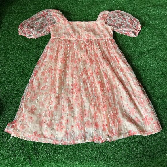 Wonder Nation Girls Apricot Metallic Mesh Puff Sleeve Zip Dress Size 12 Plus - Picture 1 of 14